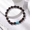 Natural Lava Rock & Rudraksha & Coconut & Howlite Beads Stretch Couples Bracelets for Men BJEW-JB11329-02-1