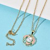 Brass Enamel Pink Flower Pendant 304 Stainless Steel Chain Necklaces for Women NJEW-D341-04G-1