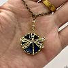 Bohemian Flat Round with Dragonfly Pattern Alloy Dark Cyan Glass Pendant Necklaces for Women FS-WG33723-01-3