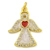 Brass Enamel Pendants with Jump Rings and Cubic Zirconia KK-D534-07G-1