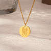 Stylish 304 Stainless Steel Flat Round Gemini Zodiac Pendant Necklaces for Women's Daily Wear UA3158-1-1