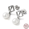 Anti-Tarnish Cubic Zirconia Rhombus with Natural Pearl Dangle Stud Earrings EJEW-F318-19P-3