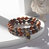 Natural Picasso Jasper & Wood Round Beads Stretch Bracelets Set BJEW-JB07165-02-2
