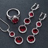 Flat Round Alloy Cubic Zirconia Pendant Necklaces & Hoop Earrings & Rings Sets FS-WG75211-05-1