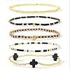 5Pcs 5 Styles Handmade Brass & Glass Beads Stretch Bracelet Set OI0028-12-1