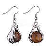 Natural Tiger Eye Palm Dangle Earrings EJEW-A092-09P-17-3