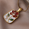 Vintage 304 Stainless Steel Enamel Flower Pendant Necklaces with Imitation Pearl for Women CU9573-2