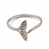 201 Stainless Steel Whale Tail Open Cuff Ring for Women RJEW-K239-01P-1-1