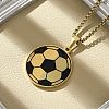 201 Stainless Steel Black Enamel Football Pendant Box Chain Necklaces NJEW-H055-05G-2