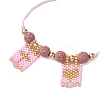 Natural Lava Rock & Natural Rose Quartz & Glass Seed Beaded Braided Bracelets BJEW-MZ00063-02-3