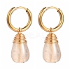 Teardrop Natural Crackle Agate Beads Huggie Hoop Earrings EJEW-JE04603-3