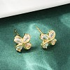 Flower Brass Micro Pave Clear Cubic Zirconia Stud Earrings EJEW-U064-03G-5