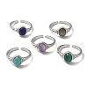 Natural Mixed Gemstone Oval Open Cuff Rings RJEW-M155-07P-1
