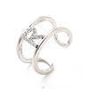 Clear Cubic Zirconia Initial Letter Open Cuff Ring RJEW-A012-01P-R-3