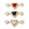 Rack Plating Brass Cubic Zirconia Triple Heart Connector Charm KK-C084-05G-1