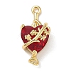 Brass with Glass Dark Red Sacred Heart Connector Charms X-KK-L253-27G-05-1