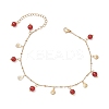 Dyed Natural Banded Agate Round & 304 Stainless Steel Shell Shape Tassel Anklets for Women AJEW-AN00702-02-2