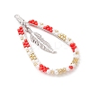 Bohemia Style Glass Seed Beaded Teardrop with Feather Pendants PALLOY-MZ00589-03-3