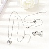 304 Stainless Steel Heart Pendant Necklaces & Bracelets & Stud Earrings Sets SJEW-P008-01P-1