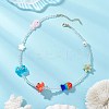 Summer Beach Handmade Lampwork Fish Octopus & Porcelain Flower & Star Natural Shell & Electroplate Glass Beaded Necklaces NJEW-TA00248-1