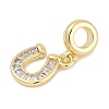 Brass Clear Cubic Zirconia Horseshoe European Dangle Charms KK-Q028-56G-2