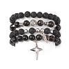 4Pcs 4 Style Natural Silver Obsidian & Lava Rock Stretch Bracelets Set BJEW-JB09480-1
