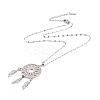 Non-Tarnish Woven Net/Web with Feather 304 Stainless Steel Boho Pendant Necklaces for Women NJEW-G087-02P-3