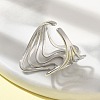 304 Stainless Steel Wave Open Cuff Ring for Women RJEW-M025-01P-3