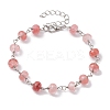 Rondelle Cherry Quartz Glass Links Bracelets & Necklaces Sets SJEW-JS01295-01-4