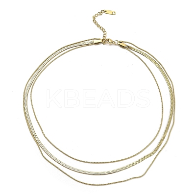 304 Stainless Steel Snake Chains 3 Layer Necklace for Women NJEW-C028-01G-1
