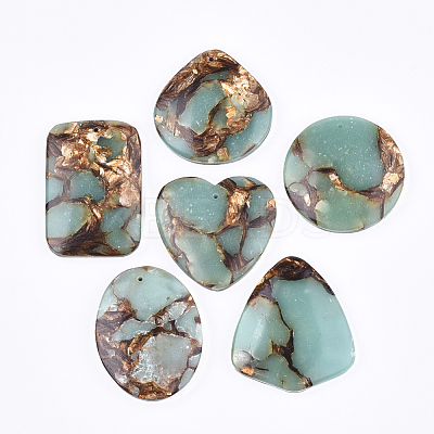 Assembled Natural Bronzite and Synthetic Aqua Terra Jasper Pendants G-S329-035-1