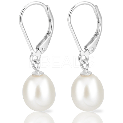 925 Sterling Silver Natural Pearl Leverback Earrings EJEW-BBC0001-81-1