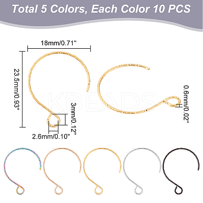 50Pcs 5 Colors 316 Surgical Stainless Steel Earring Hooks Ion Plating(IP) STAS-DC0011-05-1
