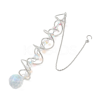 Iron Spiral & Glass Octagon & Teardrop Hanging Suncatchers HJEW-F025-01G-02-1