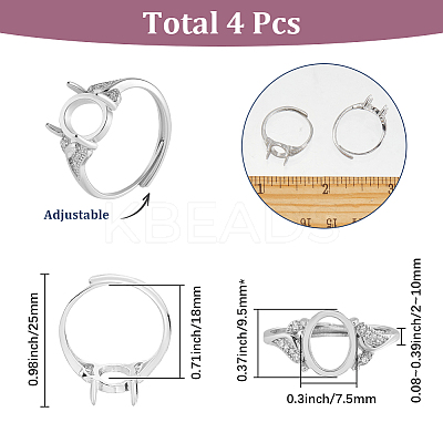 4Pcs Brass Adjustable Ring Components KK-SC0007-03-1