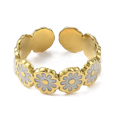 Flower 304 Stainless Steel Enamel Open Cuff Rings for Women RJEW-F166-31G-02-1