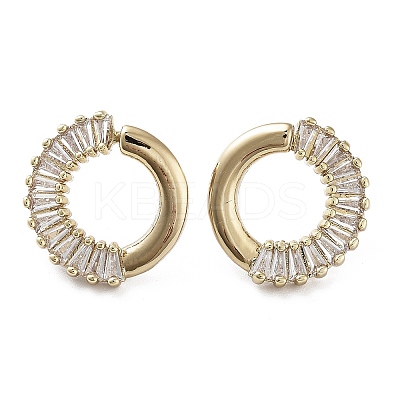 Donut Brass with Cubic Zirconia Stud Earrings EJEW-G371-09G-1