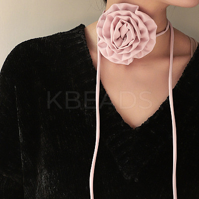 Fabric Rose Tie Choker Necklaces for Women LS-NJEW-Z022-01L-1