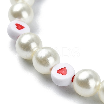 Heart & Imitated Pearl Acrylic Beaded Stretch Bracelets BJEW-JB10025-1