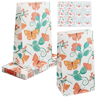 24Pcs Butterfly Printed Kraft Paper Food Storage Bags ABAG-SP0001-45-1