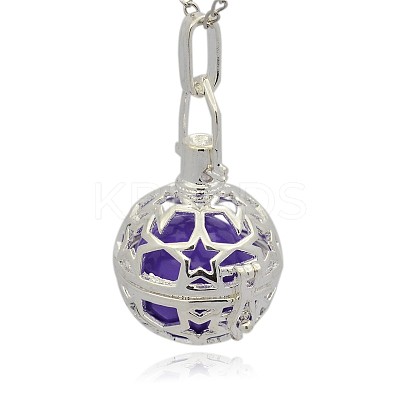 Silver Color Plated Brass Hollow Round Cage Pendants KK-J226-04S-1