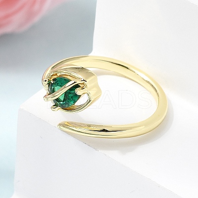 Brass Micro Pave Cubic Zirconia Cuff Open Rings for Women RJEW-L343-01G-03-1