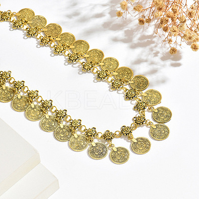 Vintage Alloy & Iron Embossed Coin Tassel Necklaces for Women WG1C655-01-1