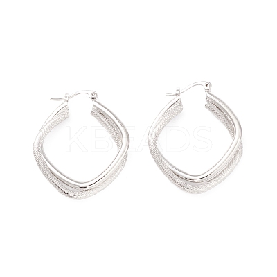 Textured Double Rhombus Brass Huggie Hoop Earrings for Women EJEW-A064-14P-RS-1