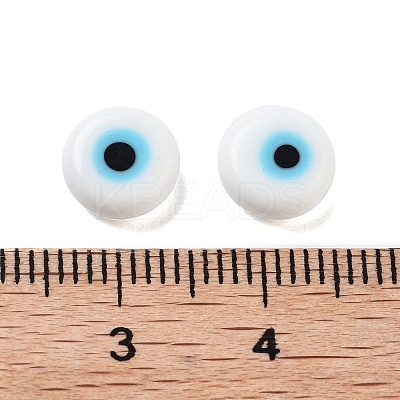 Handmade Evil Eye Lampwork Flat Round Bead LAMP-L058-8MM-14A-1