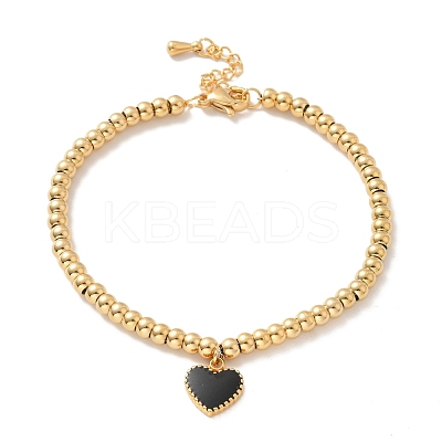PVD Vacuum Plating 304 Stainless Steel Heart Charm Bracelet with Enamel BJEW-B057-08G-1