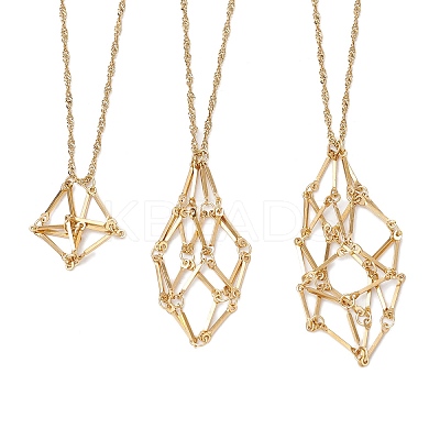 3Pcs 3 Styles 304 Stainless Steel Cuboid Link Chain Macrame Pouch Empty Stone Holder Necklace Making NJEW-JN05198-1