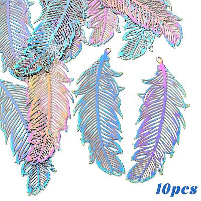 10Pcs Ion Plating(IP) 201 Stainless Steel Filigree Pendants STAS-YW0002-93-1