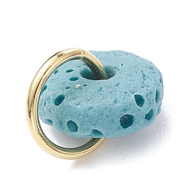 Natural Lava Rock Dyed Disc Charms PALLOY-JF02267-02-1