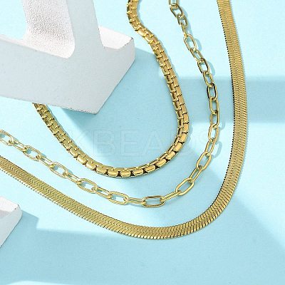 304 Stainless Steel Herringbone & Cable & Half Round Link Chain Bracelets LS-BJEW-U019-04G-03-1